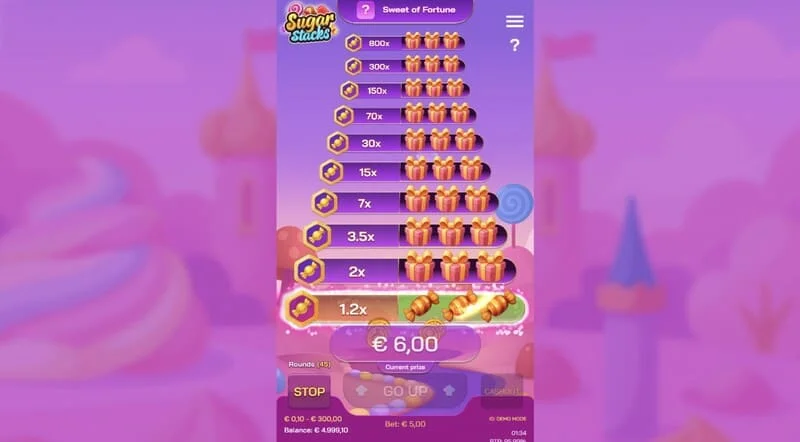 Sugar Stacks - გამარჯვება მიმდინარე სართულისა და მულტიპლიკატორის მრიცხველის განათებით